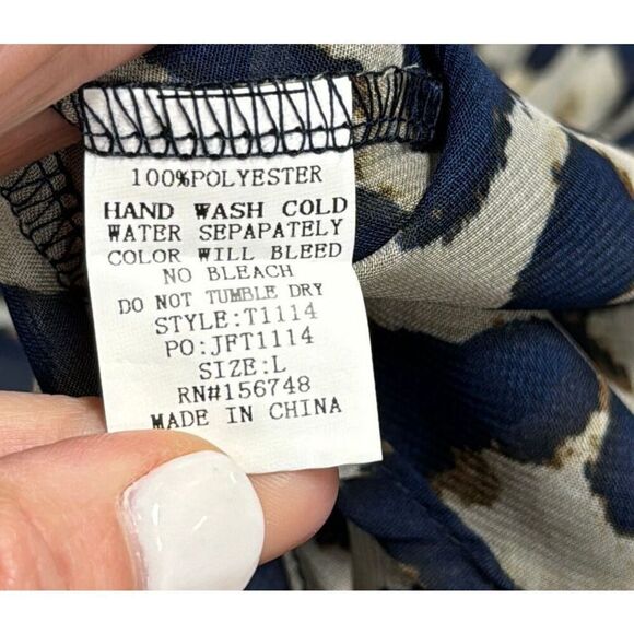 Racheal Blue Sheer Leopard Long Sleeve Blouse Size Large NEW - Picture 6 of 6